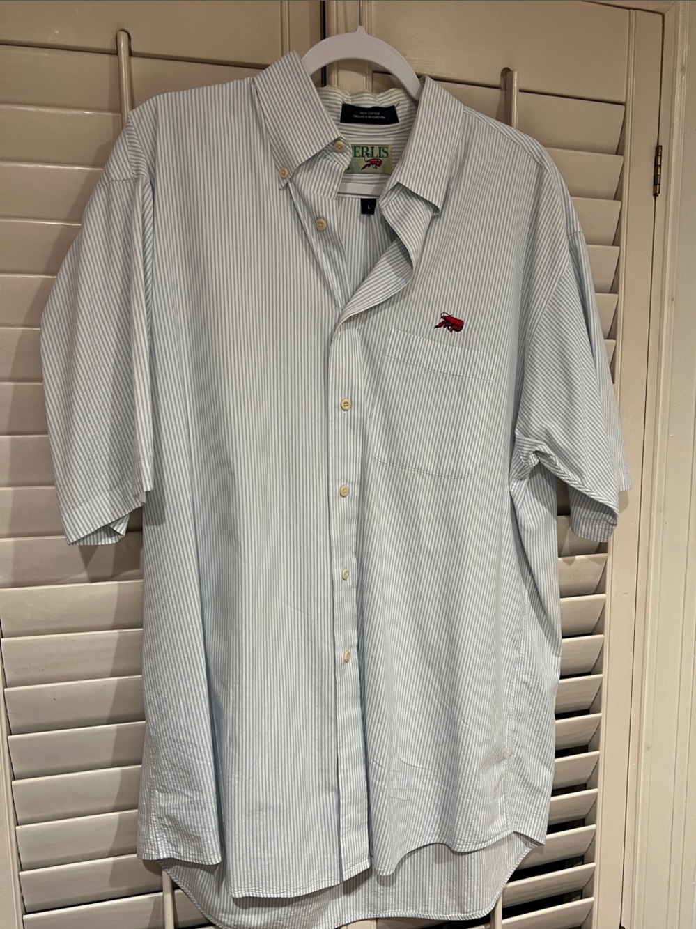 Perlis Men’s Blue and White Seersucker Striped Short-Sleeve Button-Down Shirt